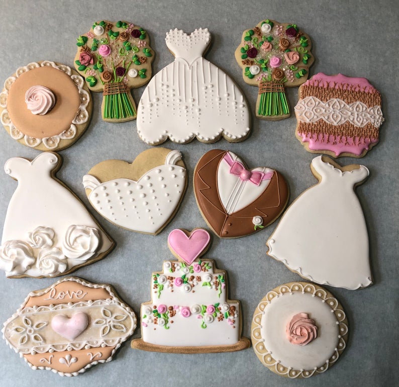 wedding sugar cookies, wedding shower cookies, bridal shower foods, bridal shower cookies, wedding favours, decorated wedding shower cookies, rustic sugar cookies